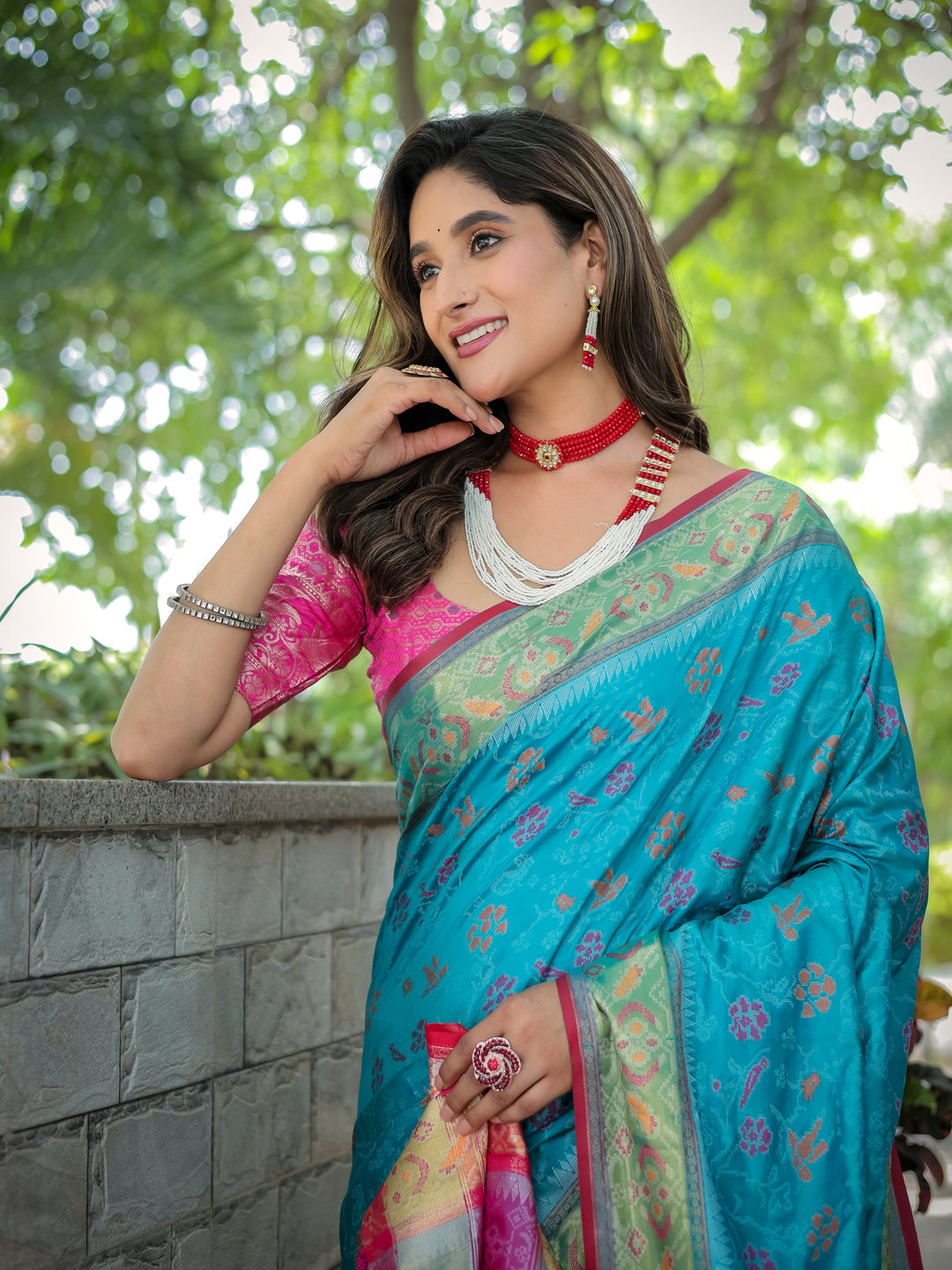 CYAAN BLUE BANARASI PATOLA SOFT SILK