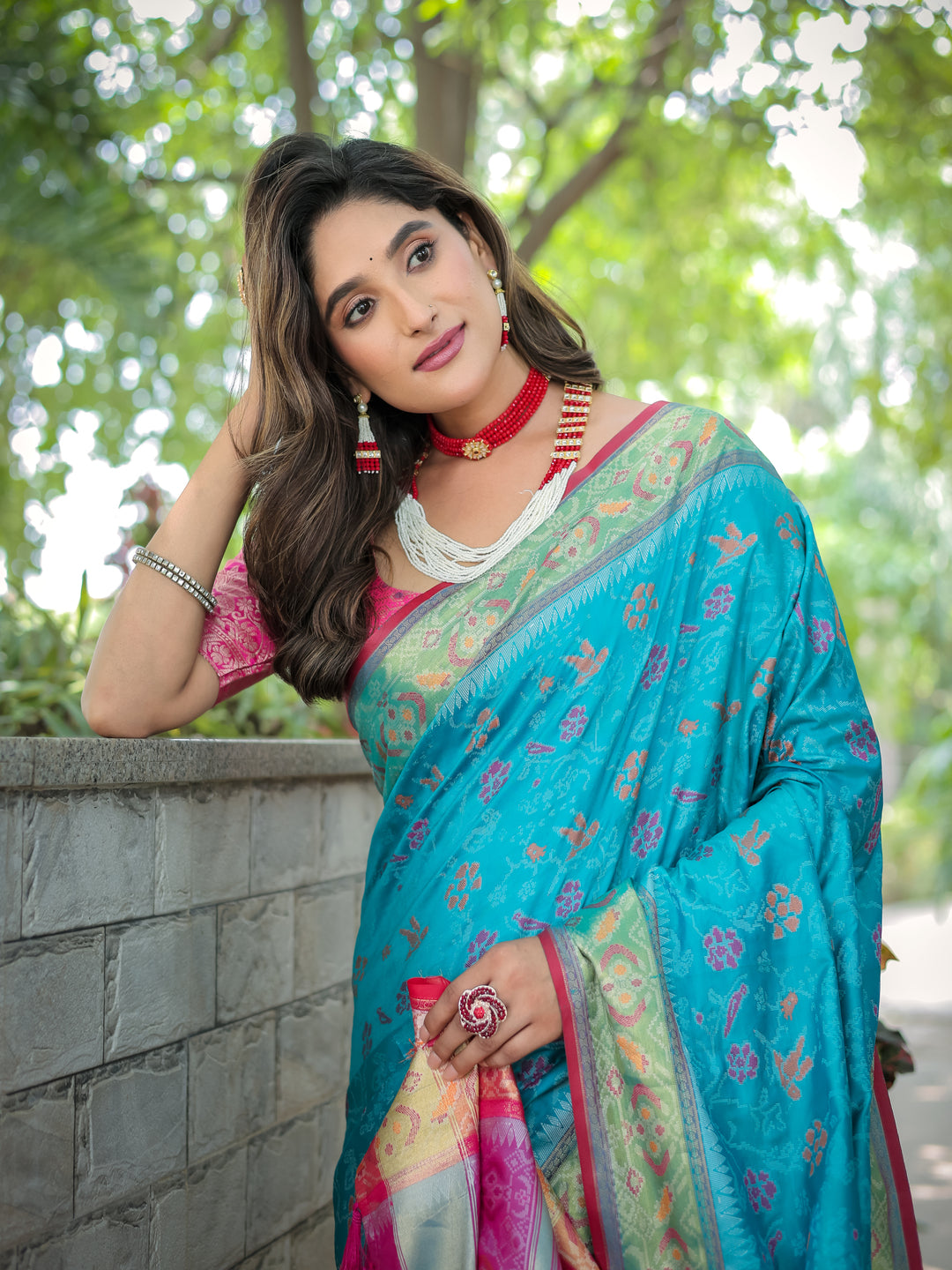 CYAAN BLUE BANARASI PATOLA SOFT SILK