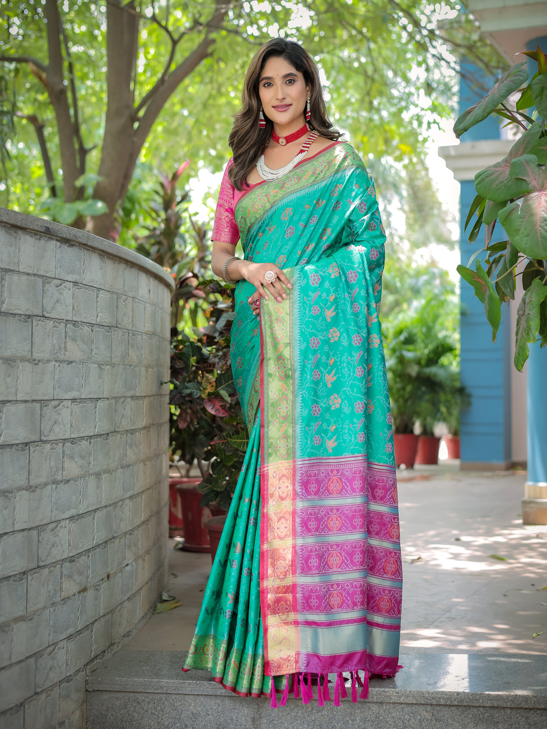 SEAFOAM BLUE BANARASI PATOLA SOFT SILK