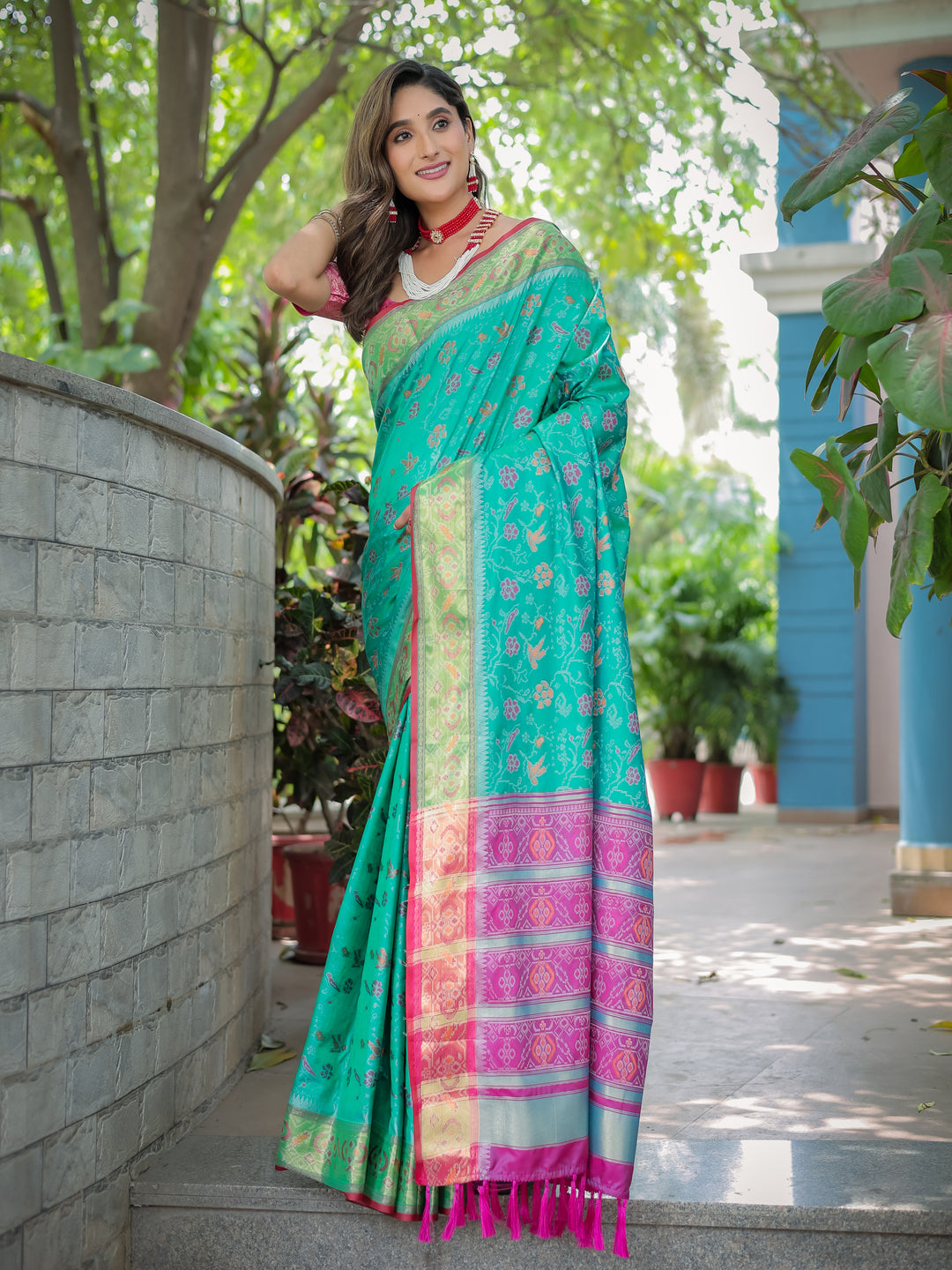 SEAFOAM BLUE BANARASI PATOLA SOFT SILK