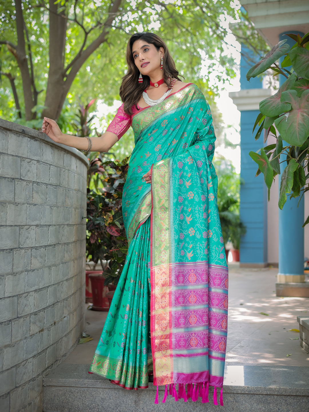 SEAFOAM BLUE BANARASI PATOLA SOFT SILK