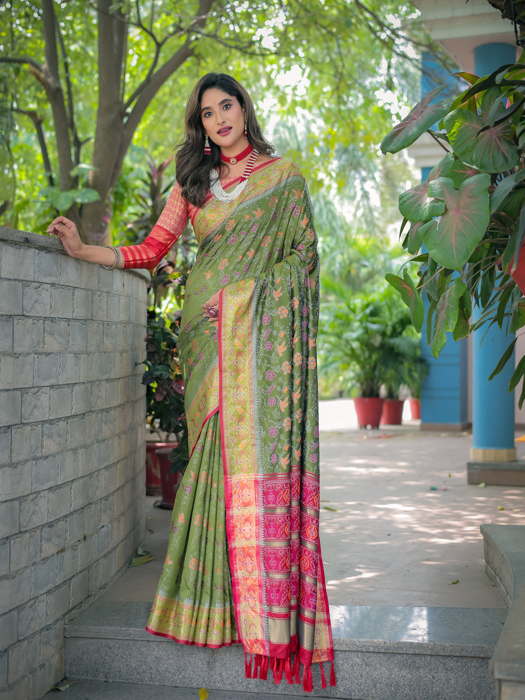 MEHANDI GREEN BANARASI PATOLA SOFT SILK