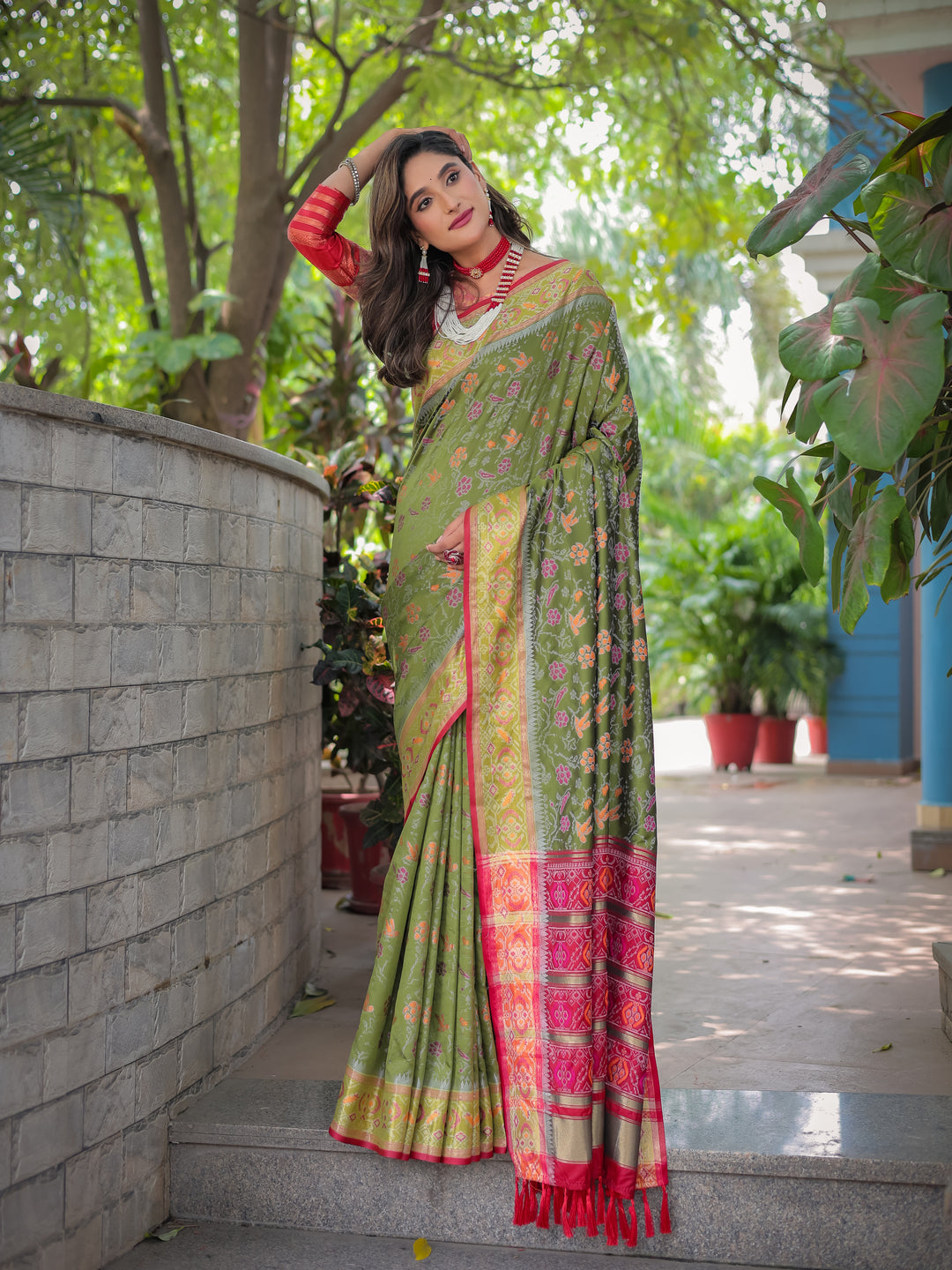MEHANDI GREEN BANARASI PATOLA SOFT SILK