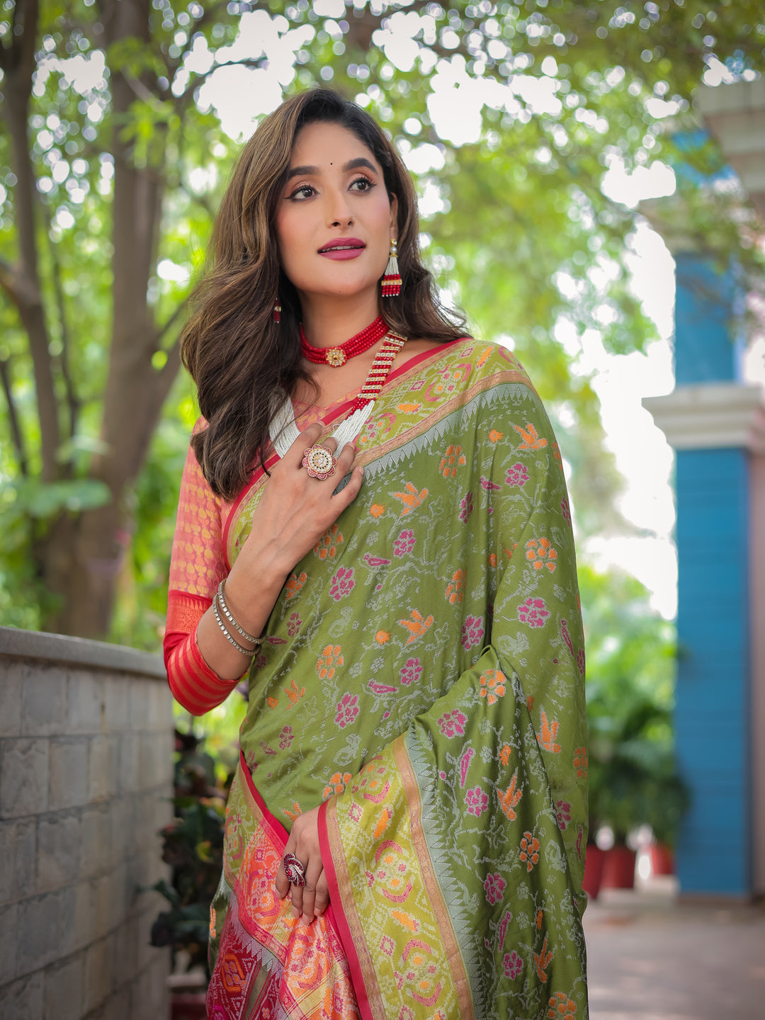 MEHANDI GREEN BANARASI PATOLA SOFT SILK