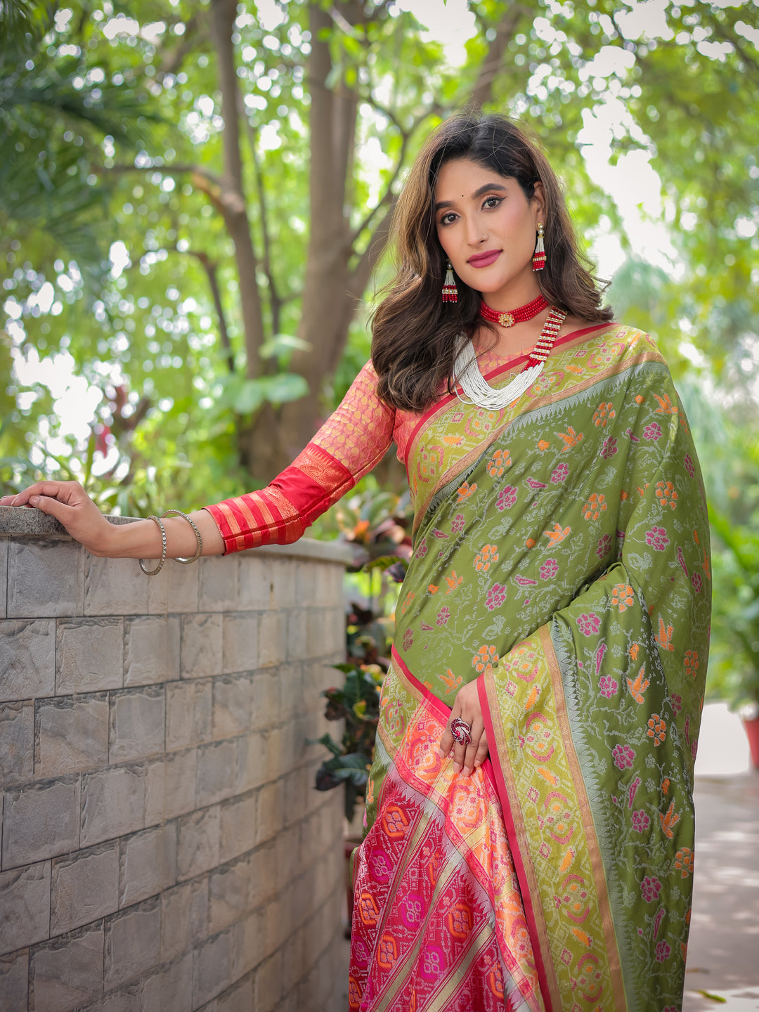 MEHANDI GREEN BANARASI PATOLA SOFT SILK