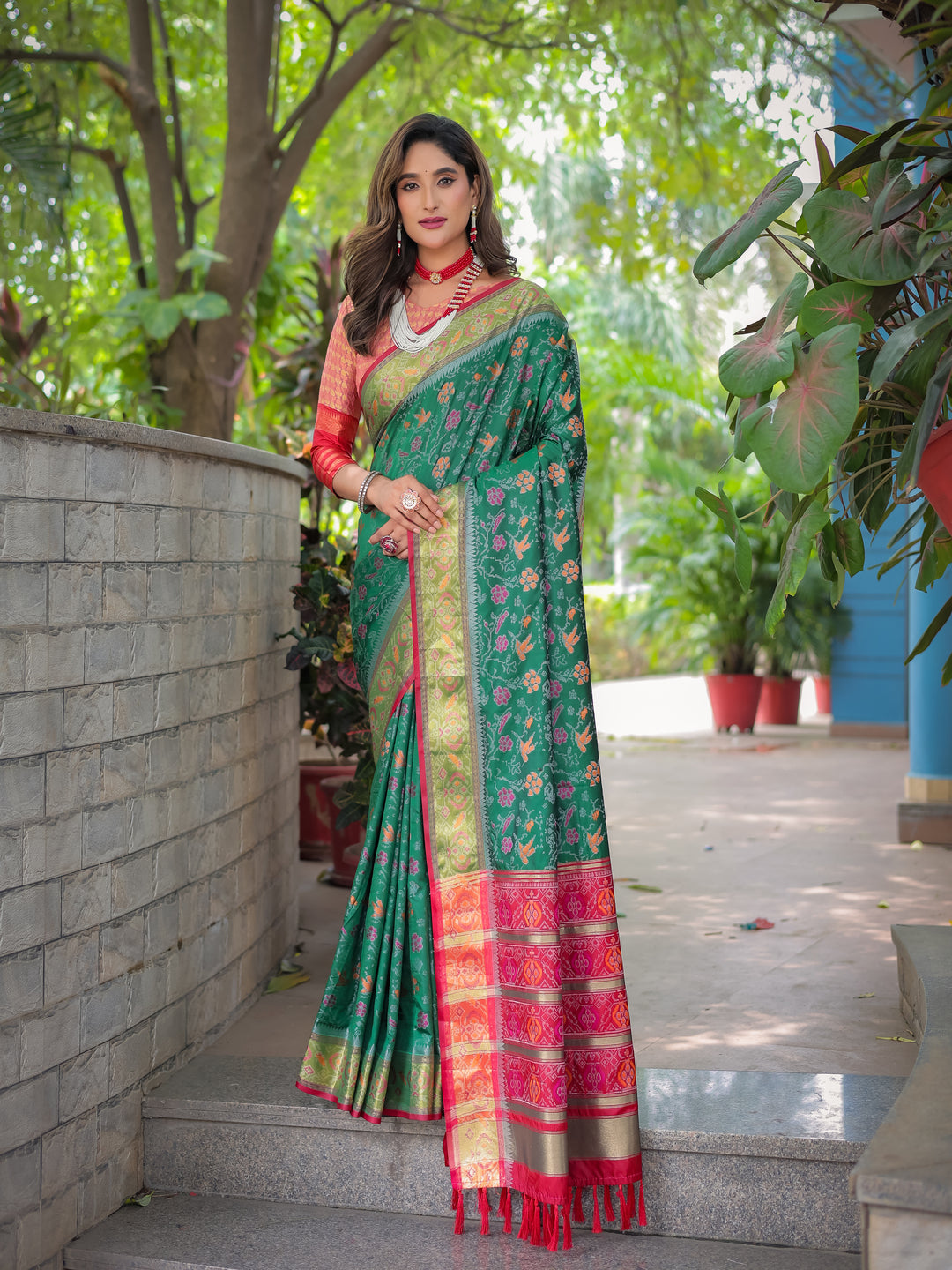 SEAFOAM GREEN BANARASI PATOLA SOFT SILK
