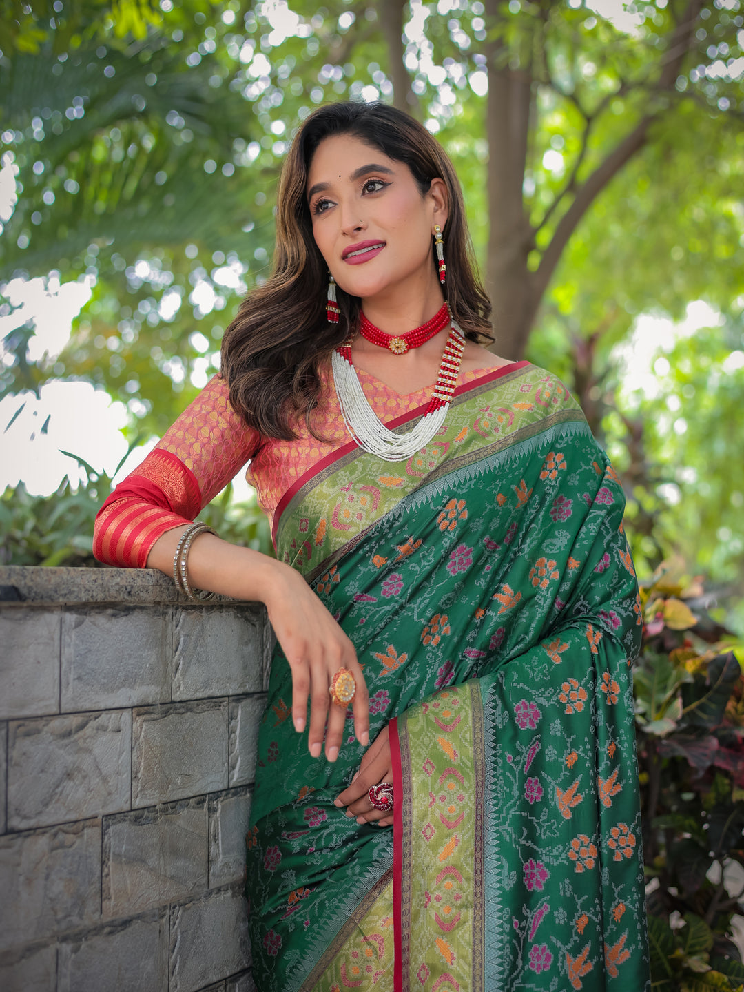 SEAFOAM GREEN BANARASI PATOLA SOFT SILK