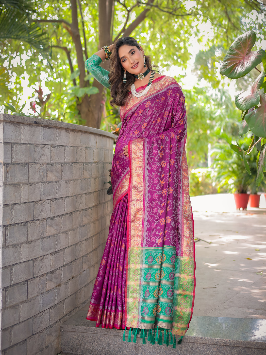 WINE BANARASI PATOLA SOFT SILK