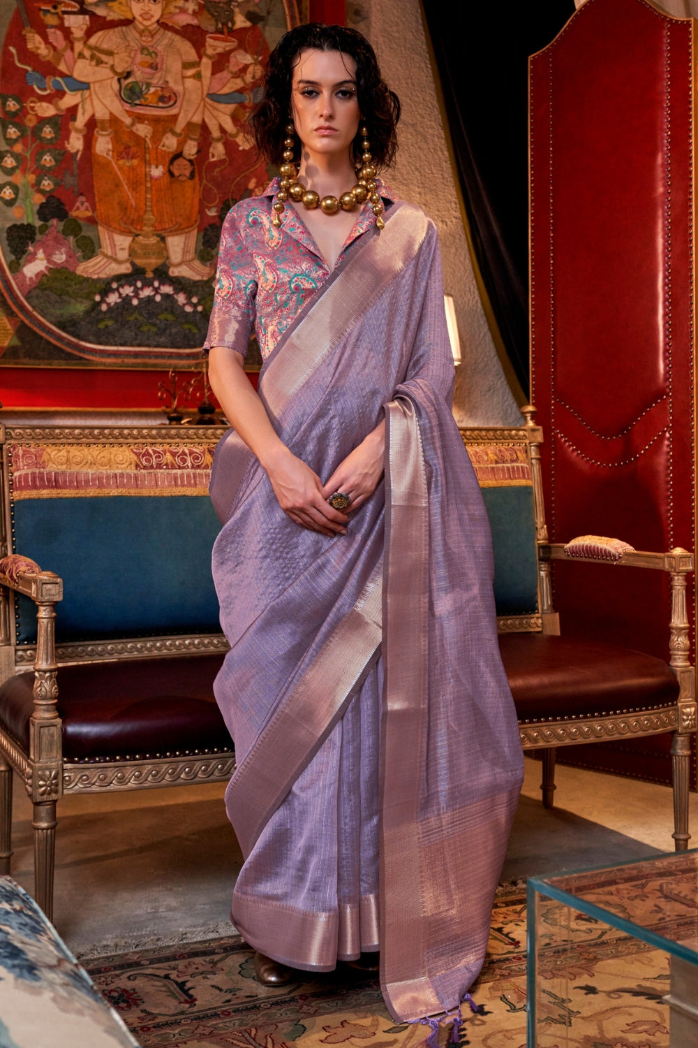 Purple Moss Chiffon Saree