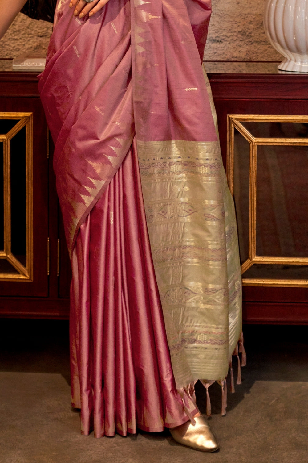 Pink Tussar Silk Saree