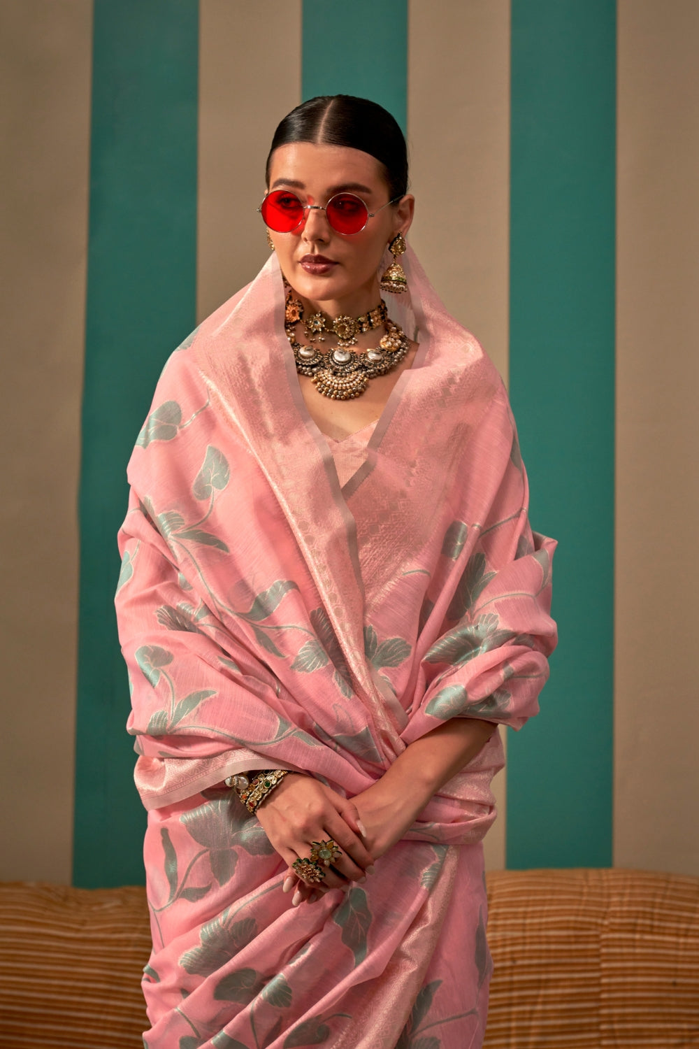 Plum Pink Linen Saree