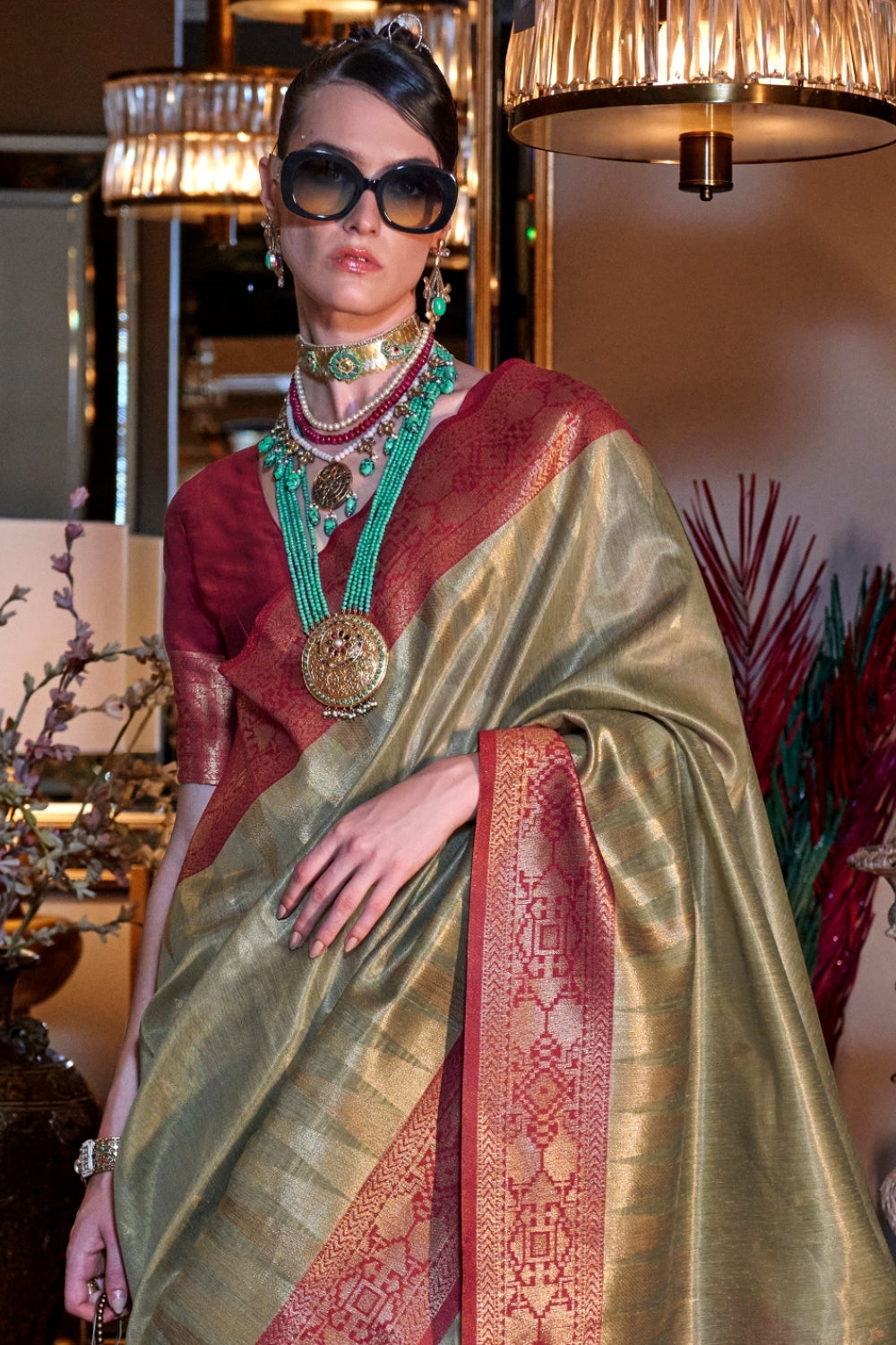 Green Zari Tissue Saree