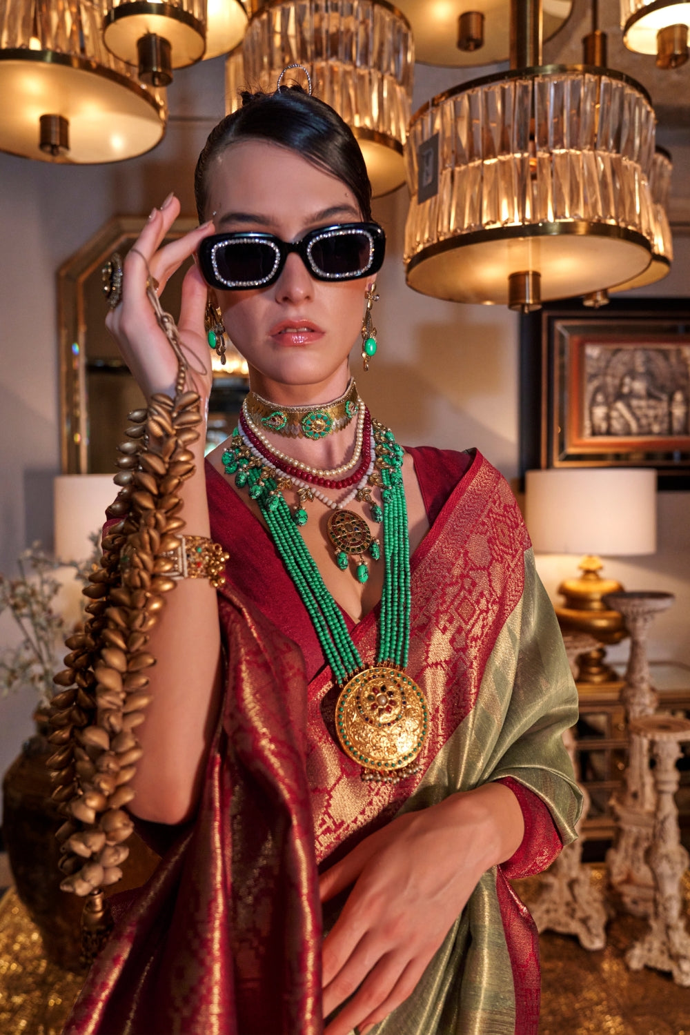 Green Zari Tissue Saree