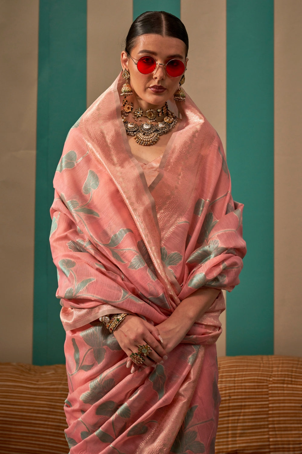 Plum Pink Linen Saree