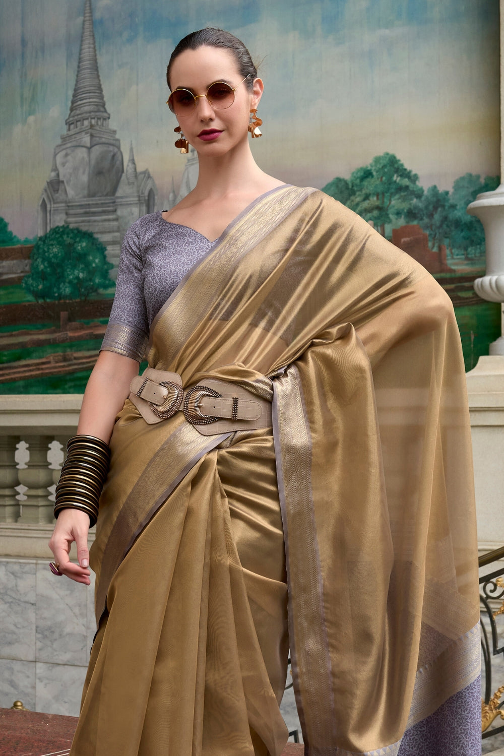 Brown Tissue Saree