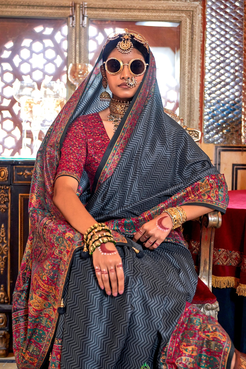 Grey Patola Silk Saree