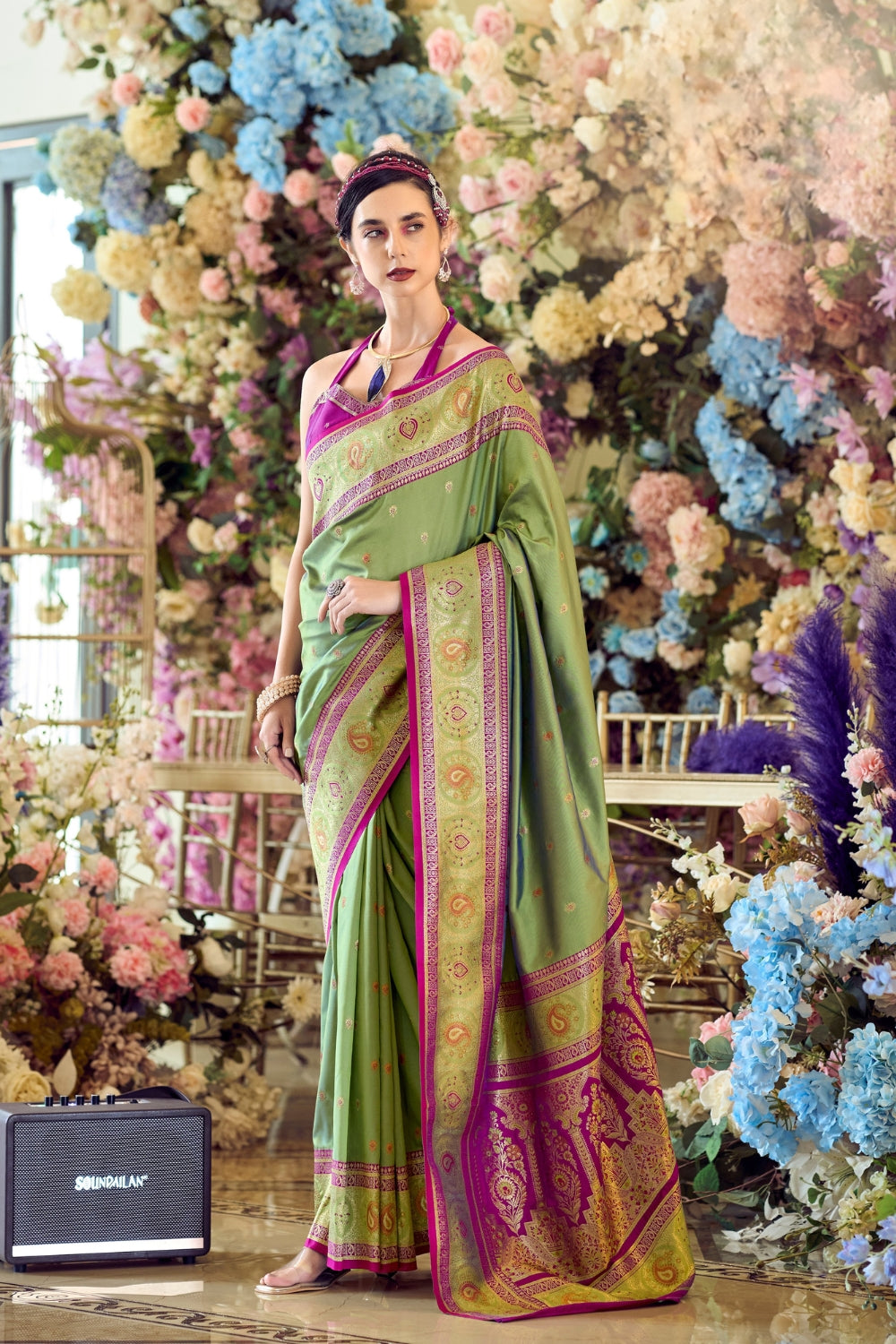 Green Pure Soft Banarasi Silk Saree