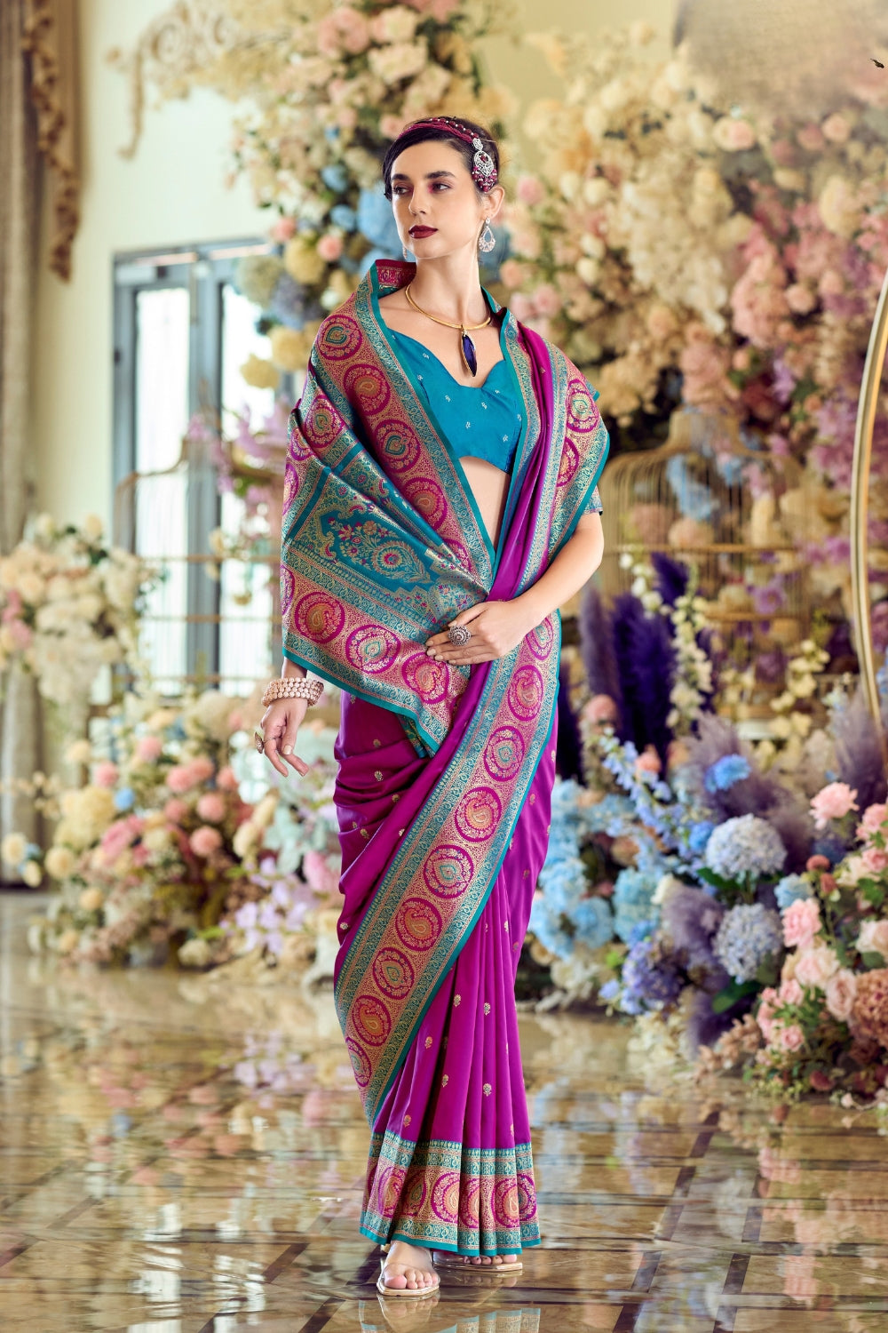 Purple Pure Soft Banarasi Silk Saree