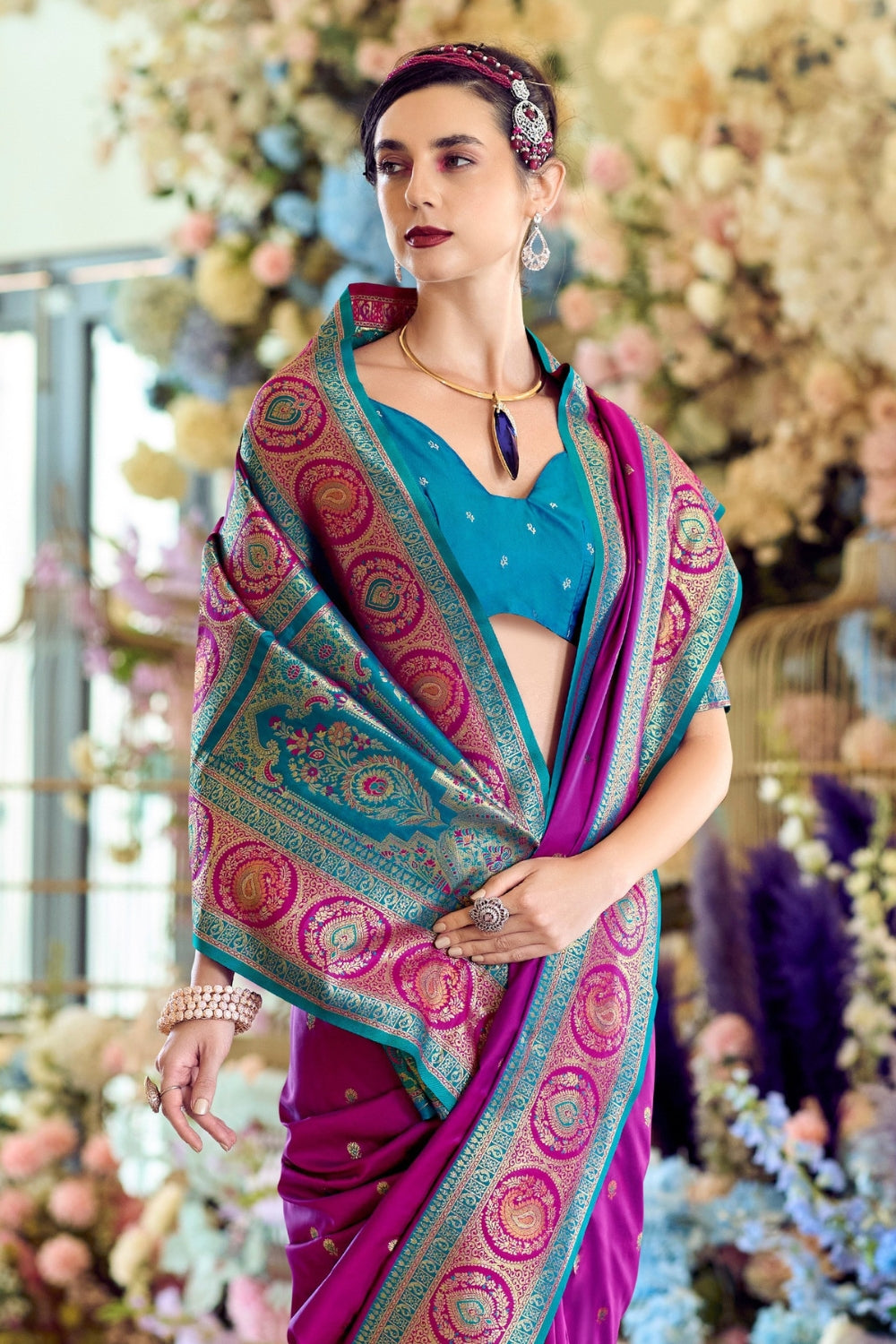 Purple Pure Soft Banarasi Silk Saree