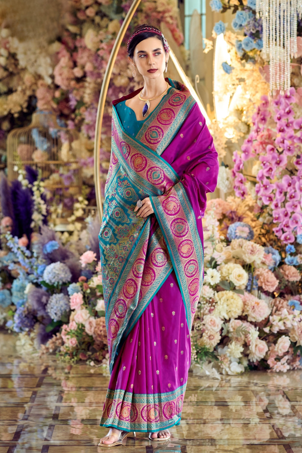 Purple Pure Soft Banarasi Silk Saree
