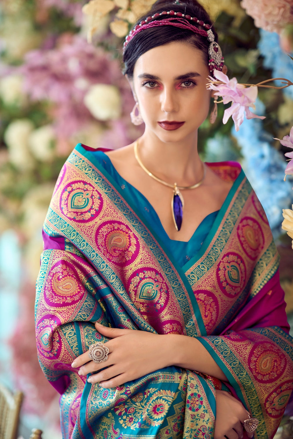 Purple Pure Soft Banarasi Silk Saree