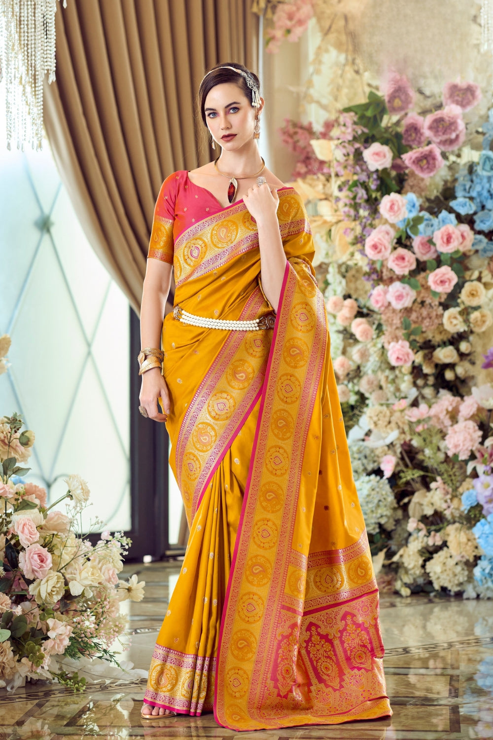 Mustard Pure Soft Banarasi Silk Saree