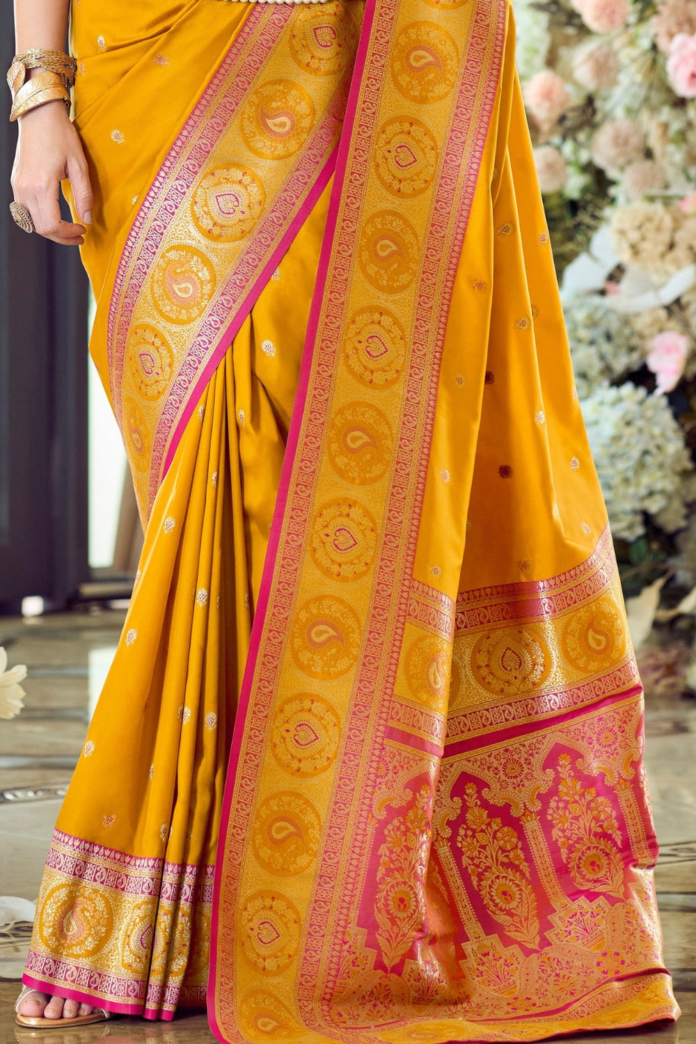 Mustard Pure Soft Banarasi Silk Saree