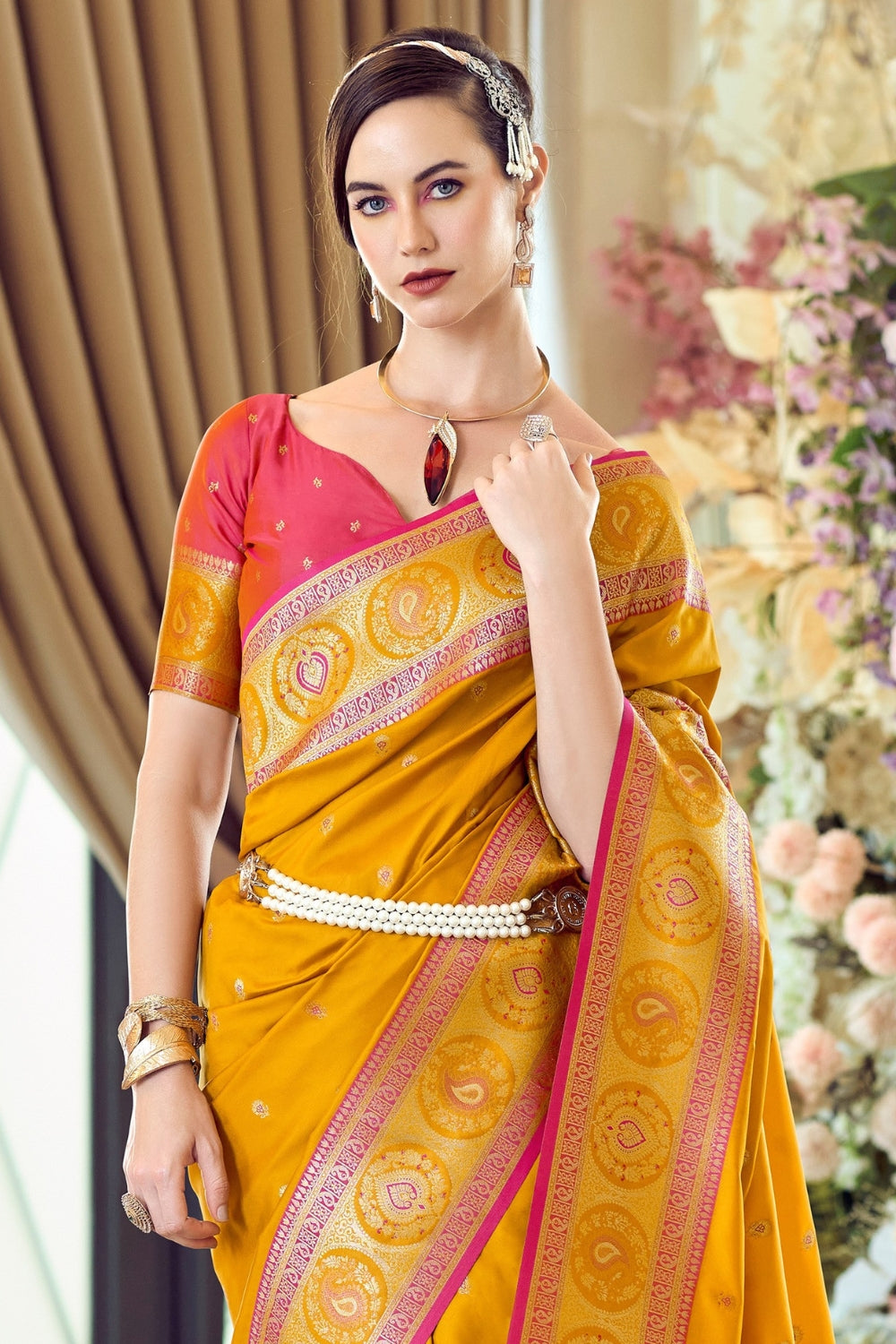 Mustard Pure Soft Banarasi Silk Saree
