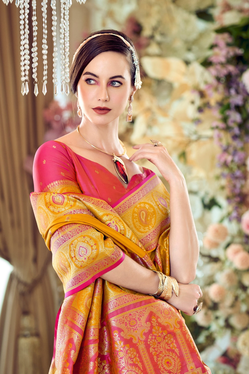 Mustard Pure Soft Banarasi Silk Saree