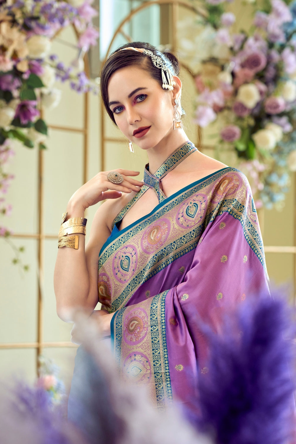 Purple Pure Soft Banarasi Silk Saree
