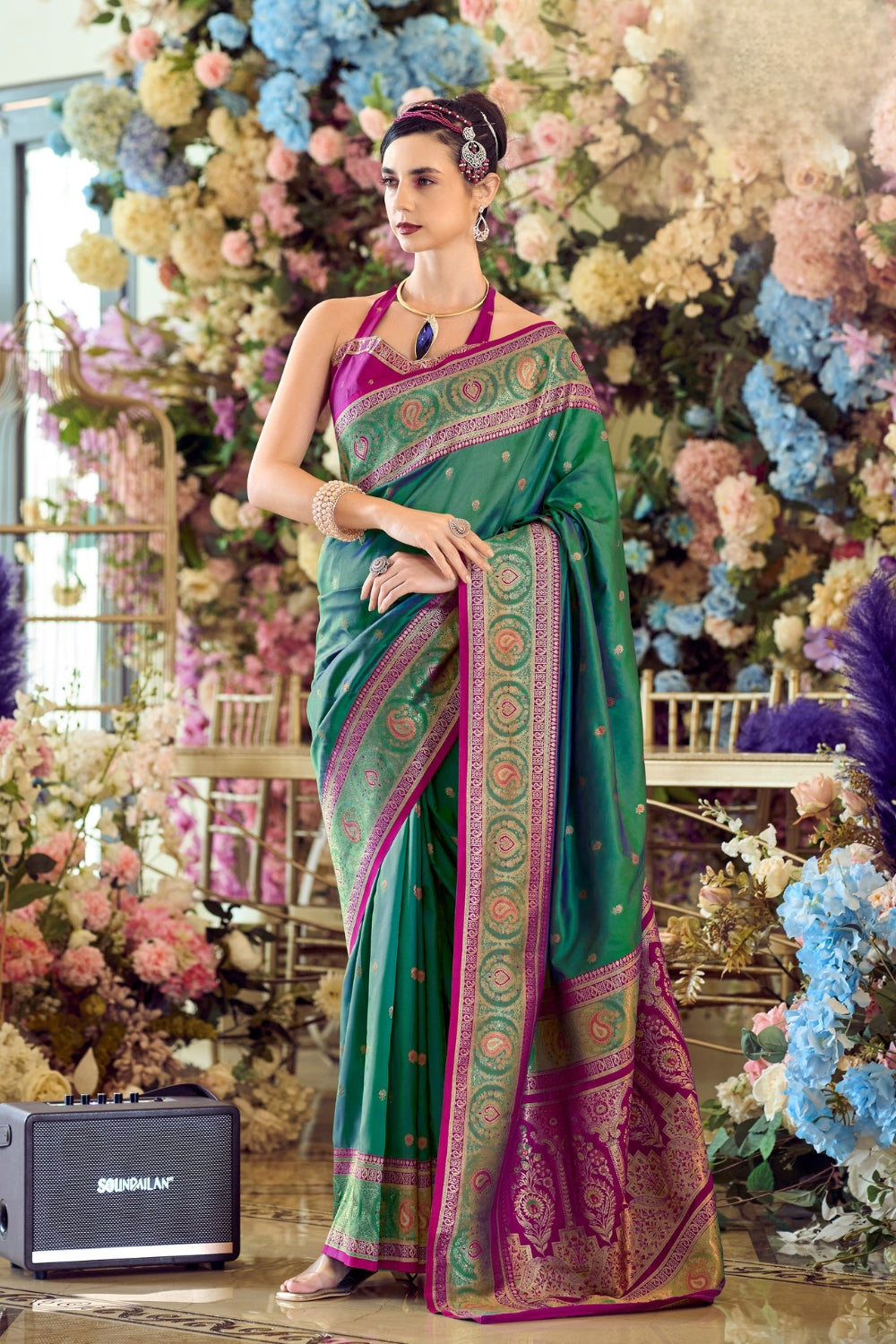 Green Pure Soft Banarasi Silk Saree