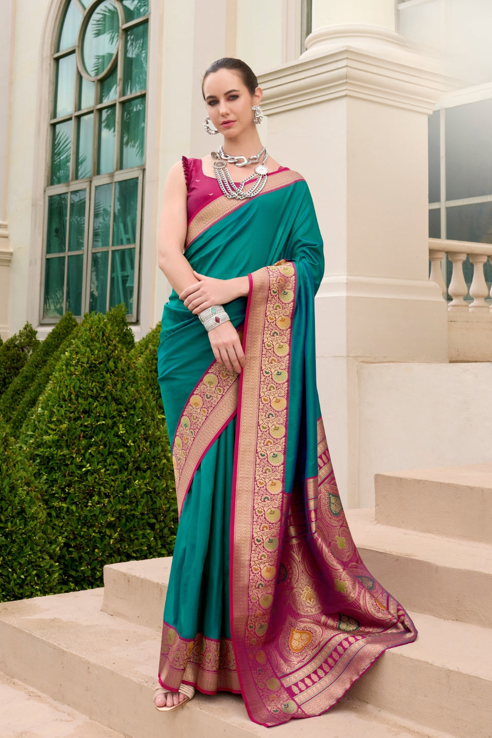 Green Pure Banarasi Soft Silk Saree