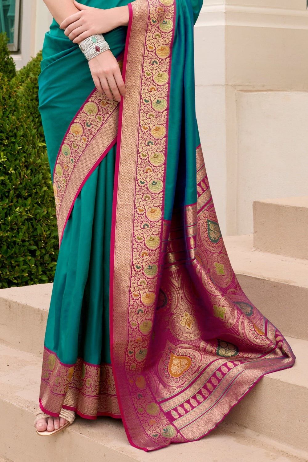 Green Pure Banarasi Soft Silk Saree
