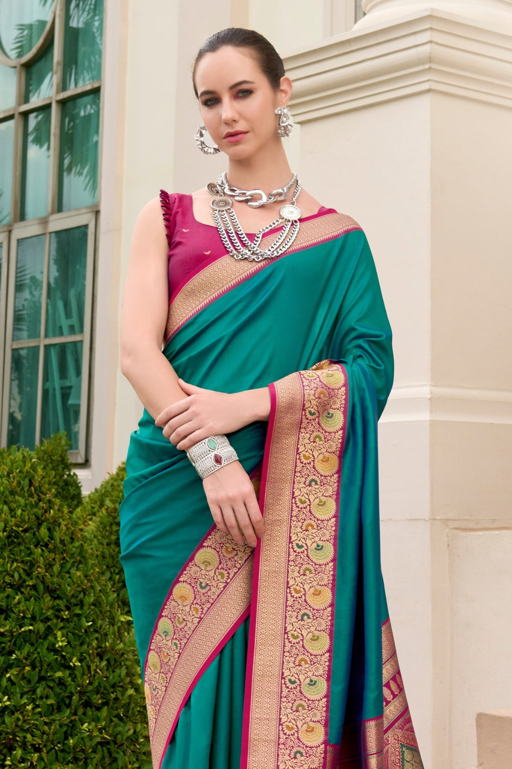 Green Pure Banarasi Soft Silk Saree
