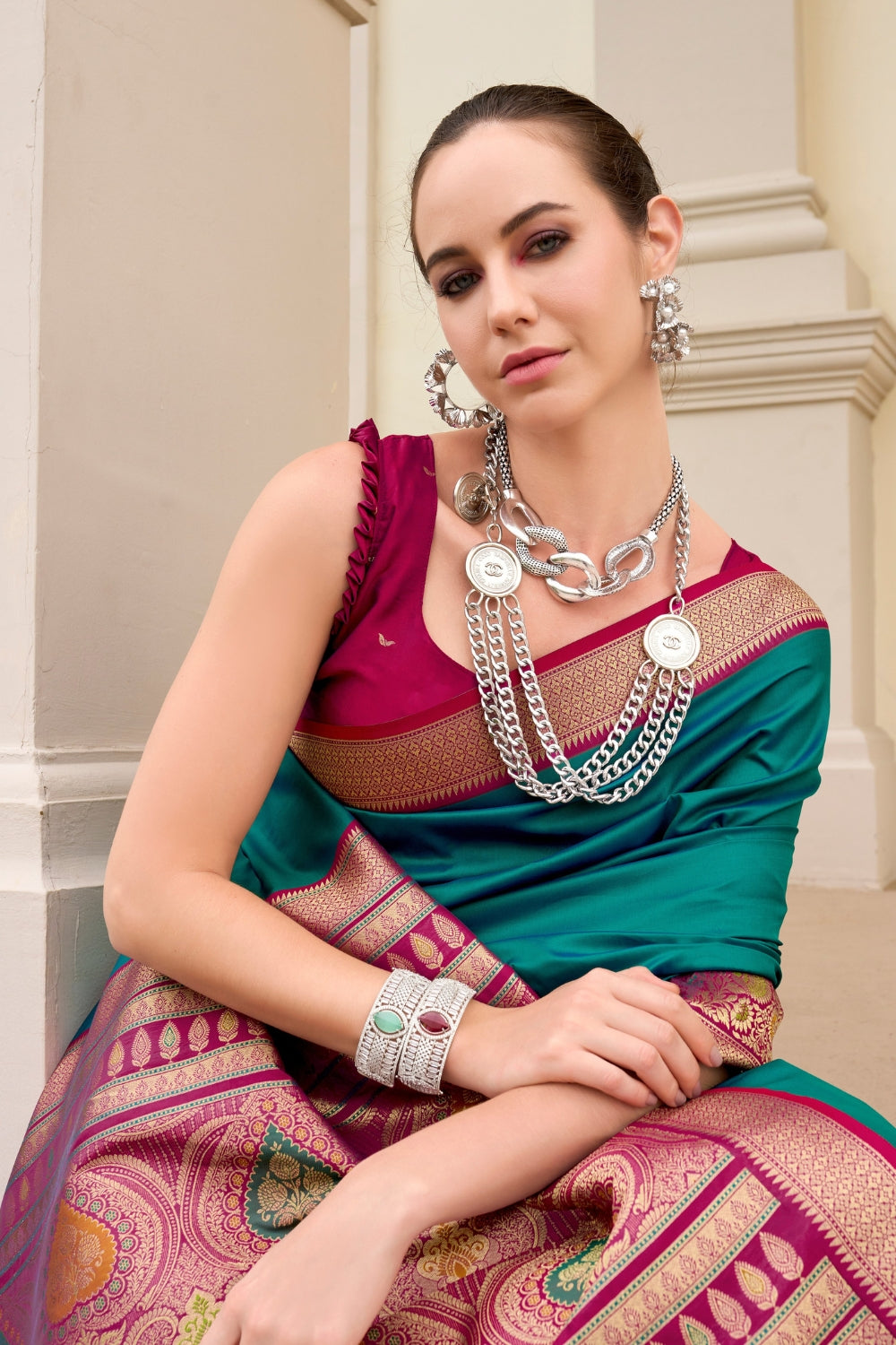 Green Pure Banarasi Soft Silk Saree