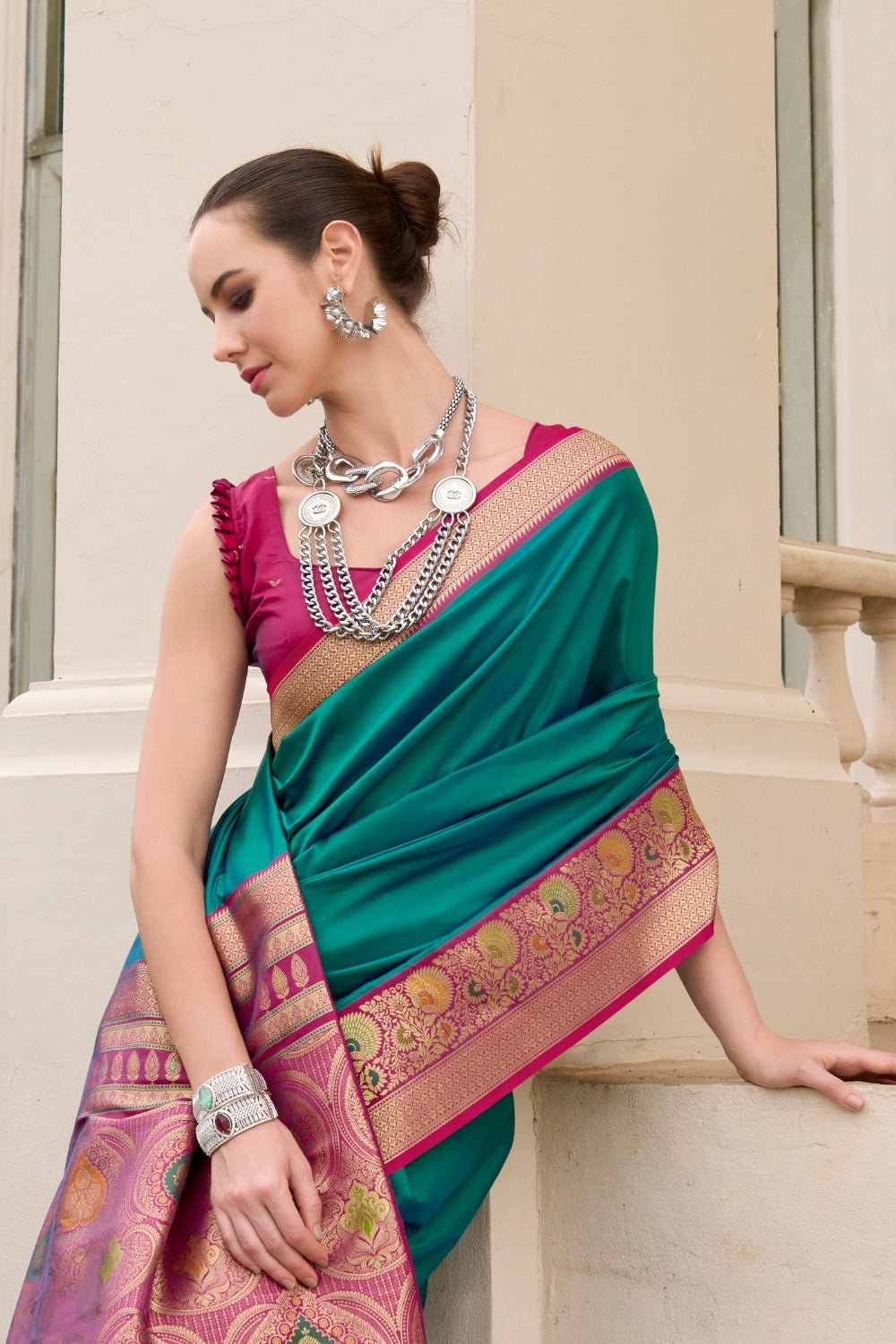 Green Pure Banarasi Soft Silk Saree