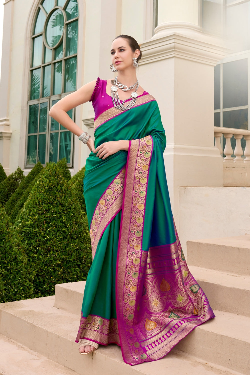Green Pure Banarasi Soft Silk Saree