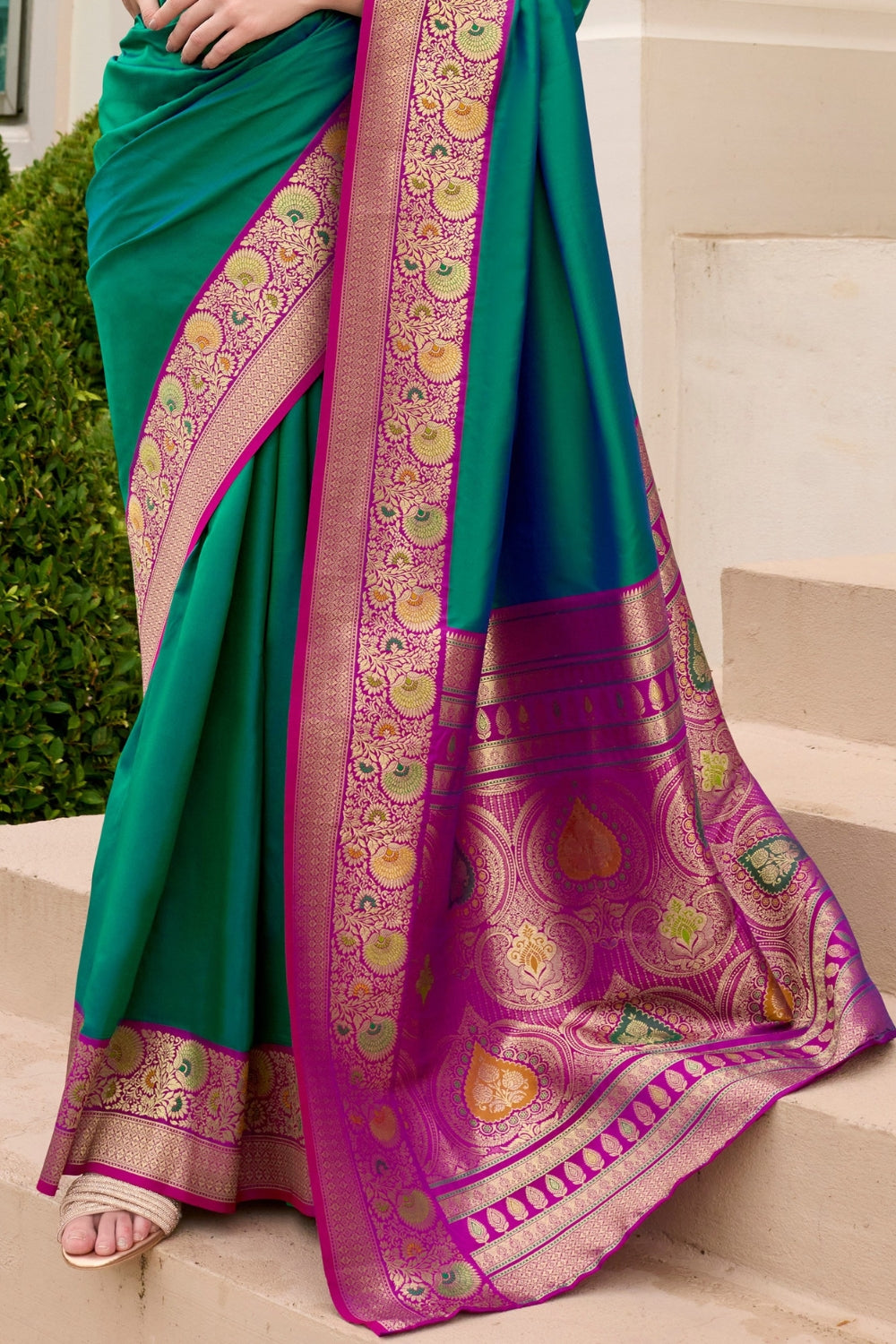 Green Pure Banarasi Soft Silk Saree