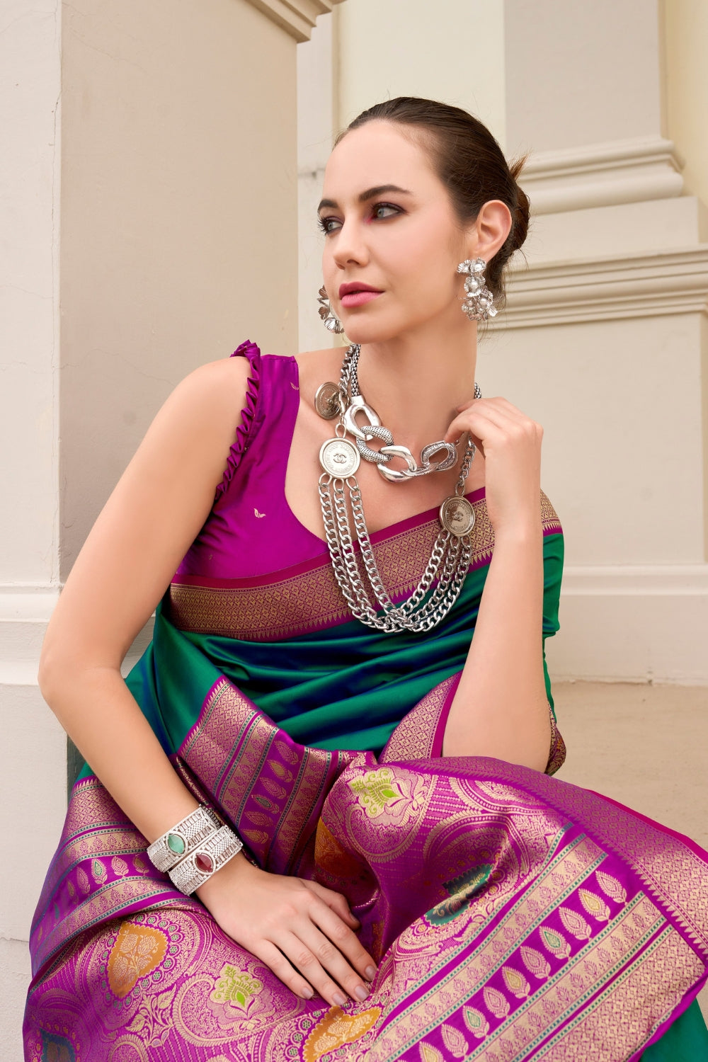 Green Pure Banarasi Soft Silk Saree