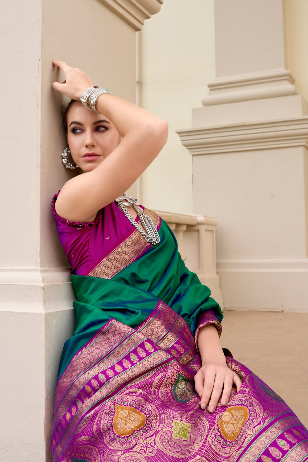 Green Pure Banarasi Soft Silk Saree