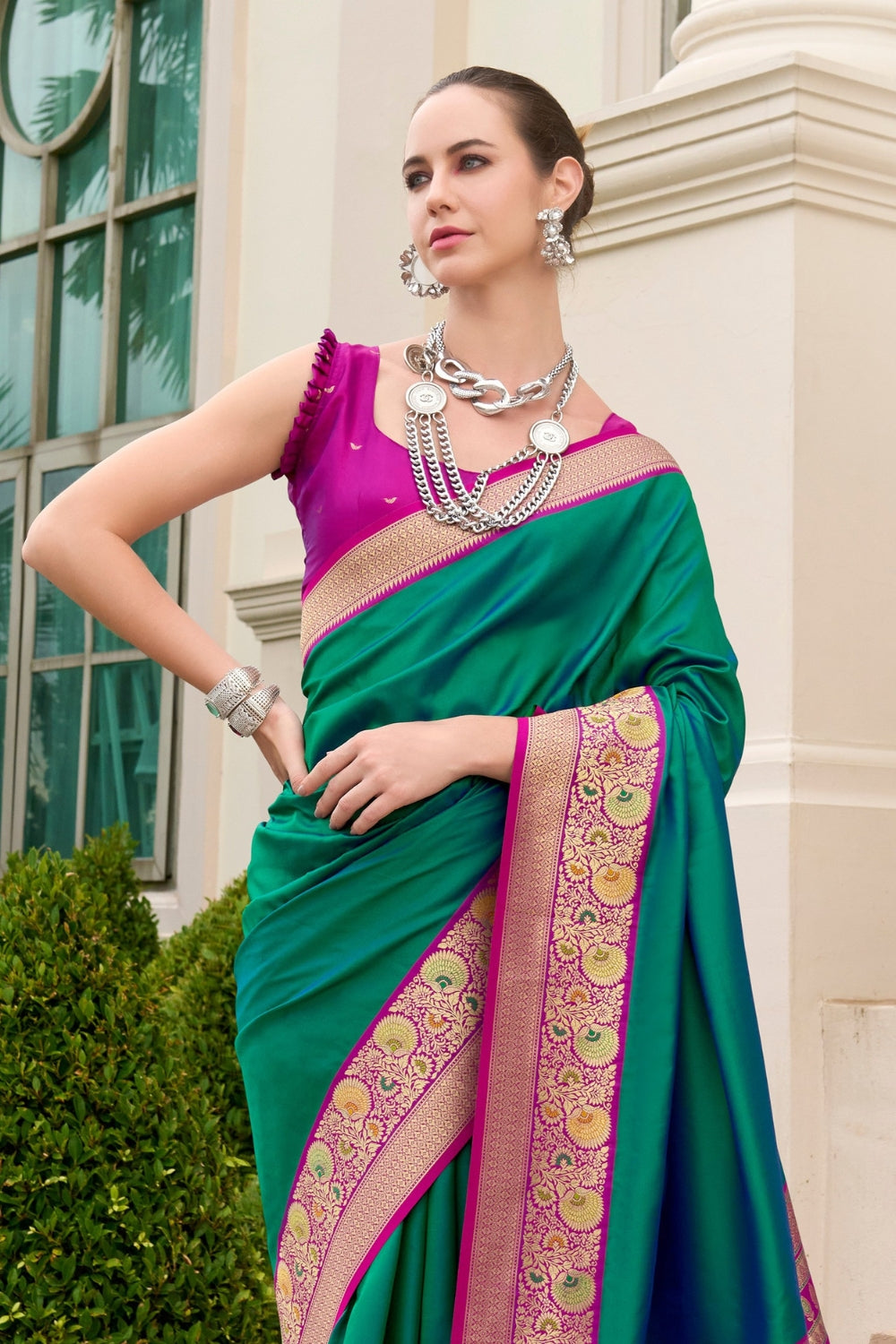 Green Pure Banarasi Soft Silk Saree