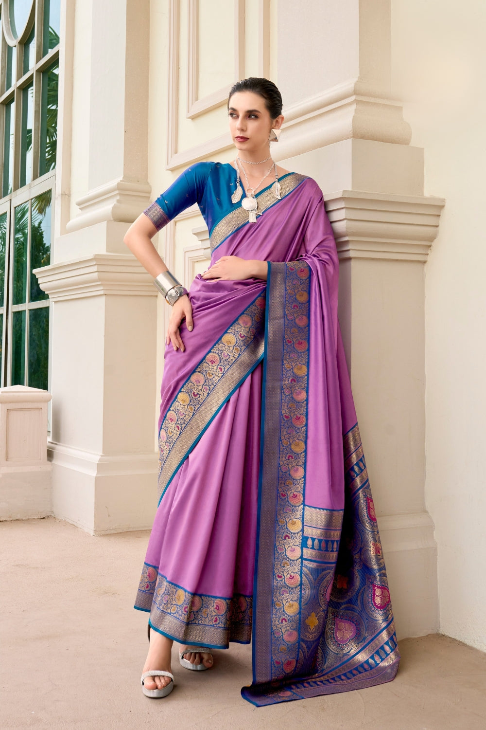 Purple Pure Banarasi Soft Silk Saree