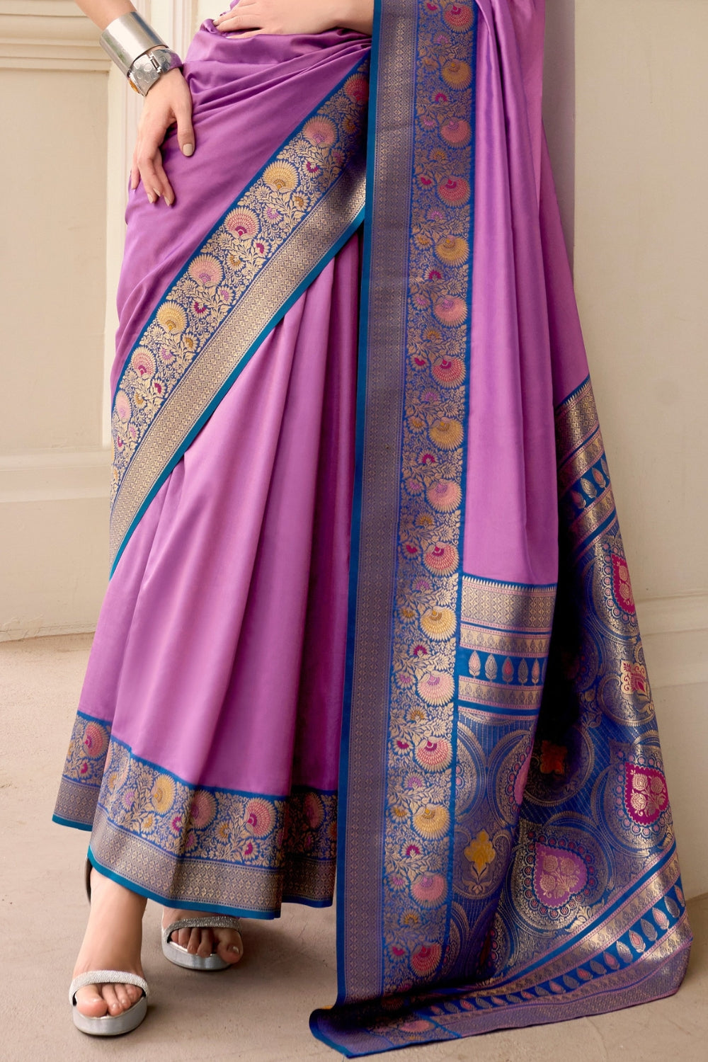 Purple Pure Banarasi Soft Silk Saree