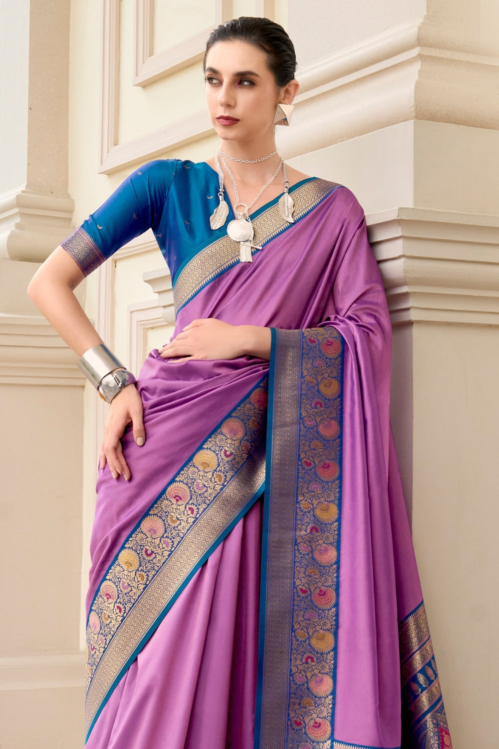 Purple Pure Banarasi Soft Silk Saree