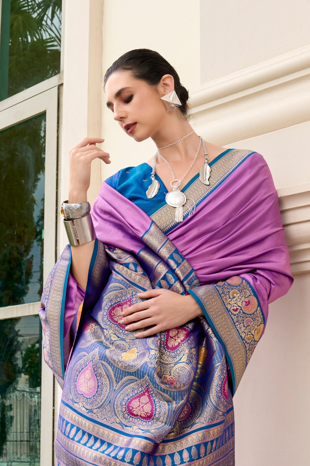 Purple Pure Banarasi Soft Silk Saree