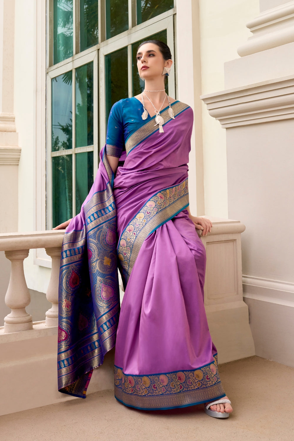Purple Pure Banarasi Soft Silk Saree