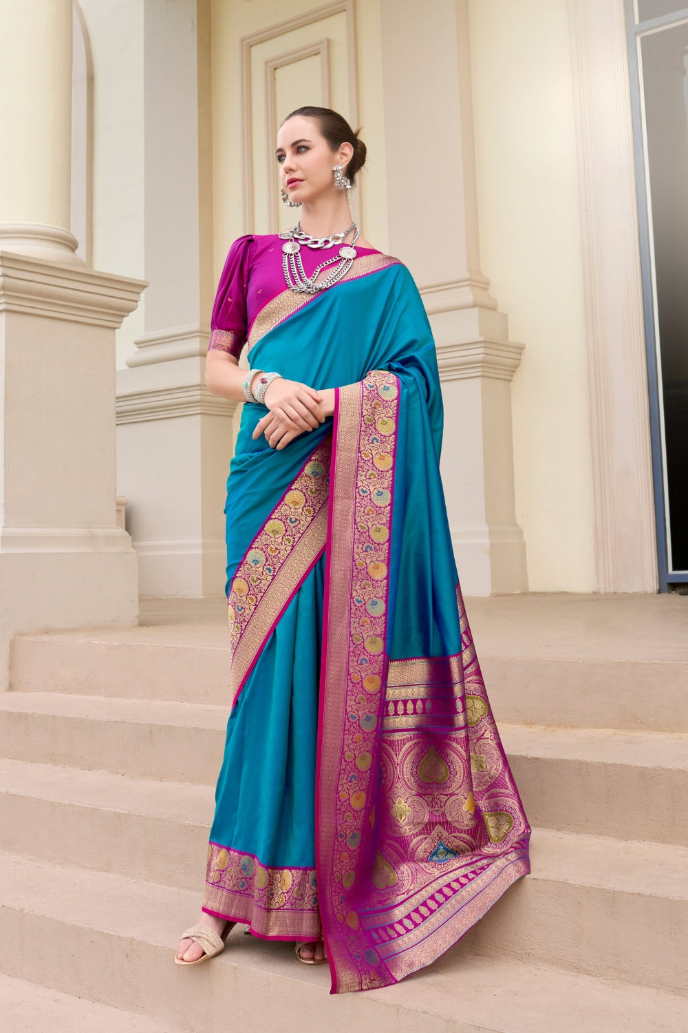 Blue Pure Banarasi Soft Silk Saree