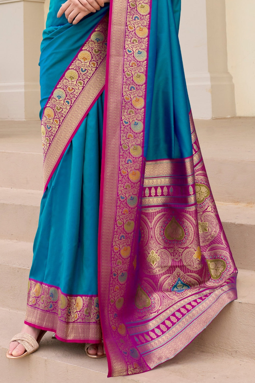 Blue Pure Banarasi Soft Silk Saree