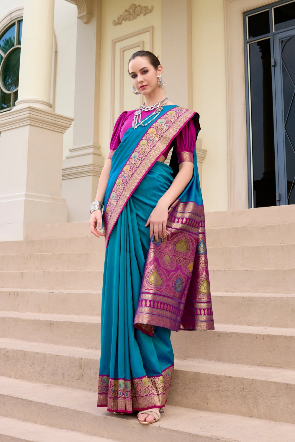 Blue Pure Banarasi Soft Silk Saree