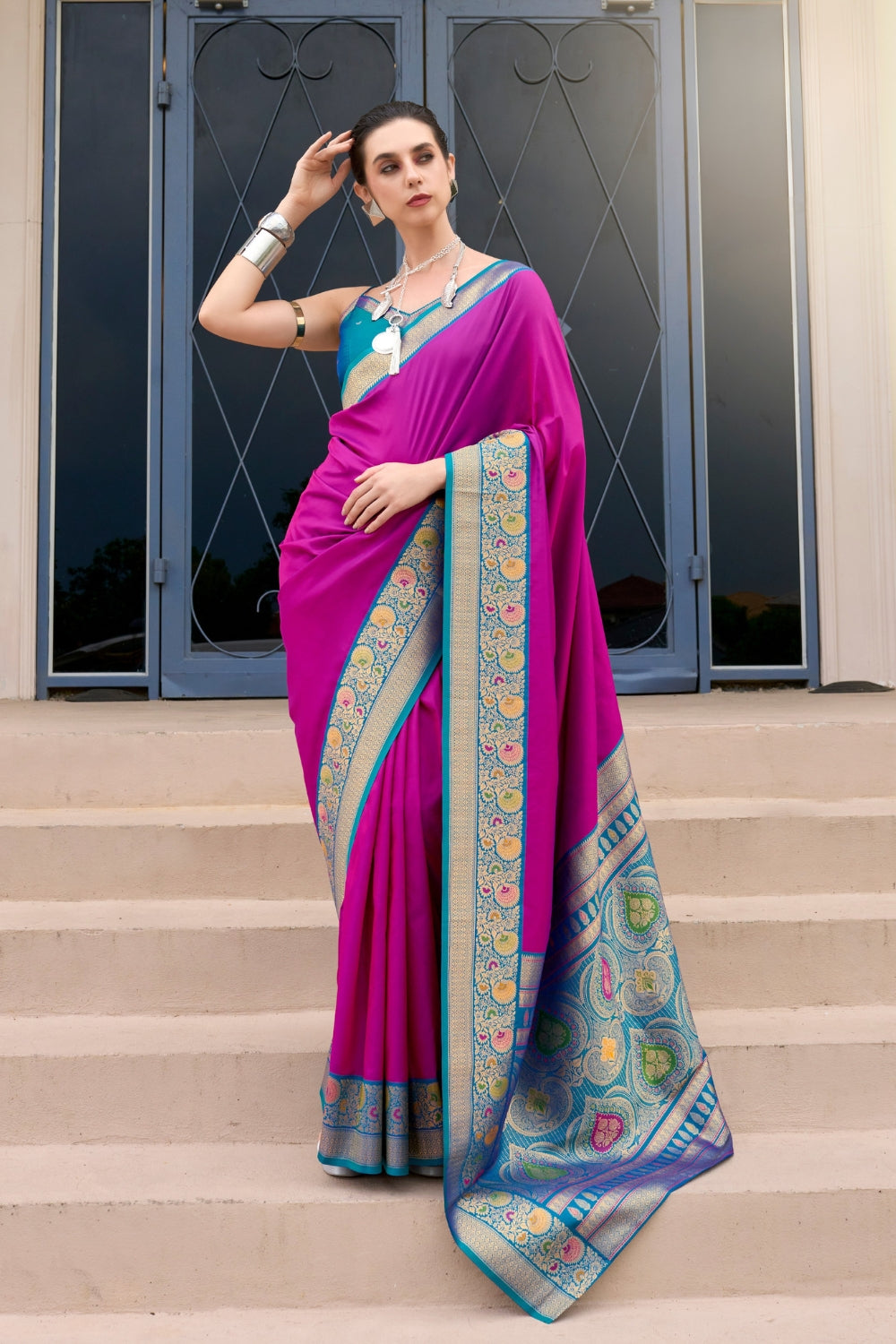 Purple Pure Banarasi Soft Silk Saree